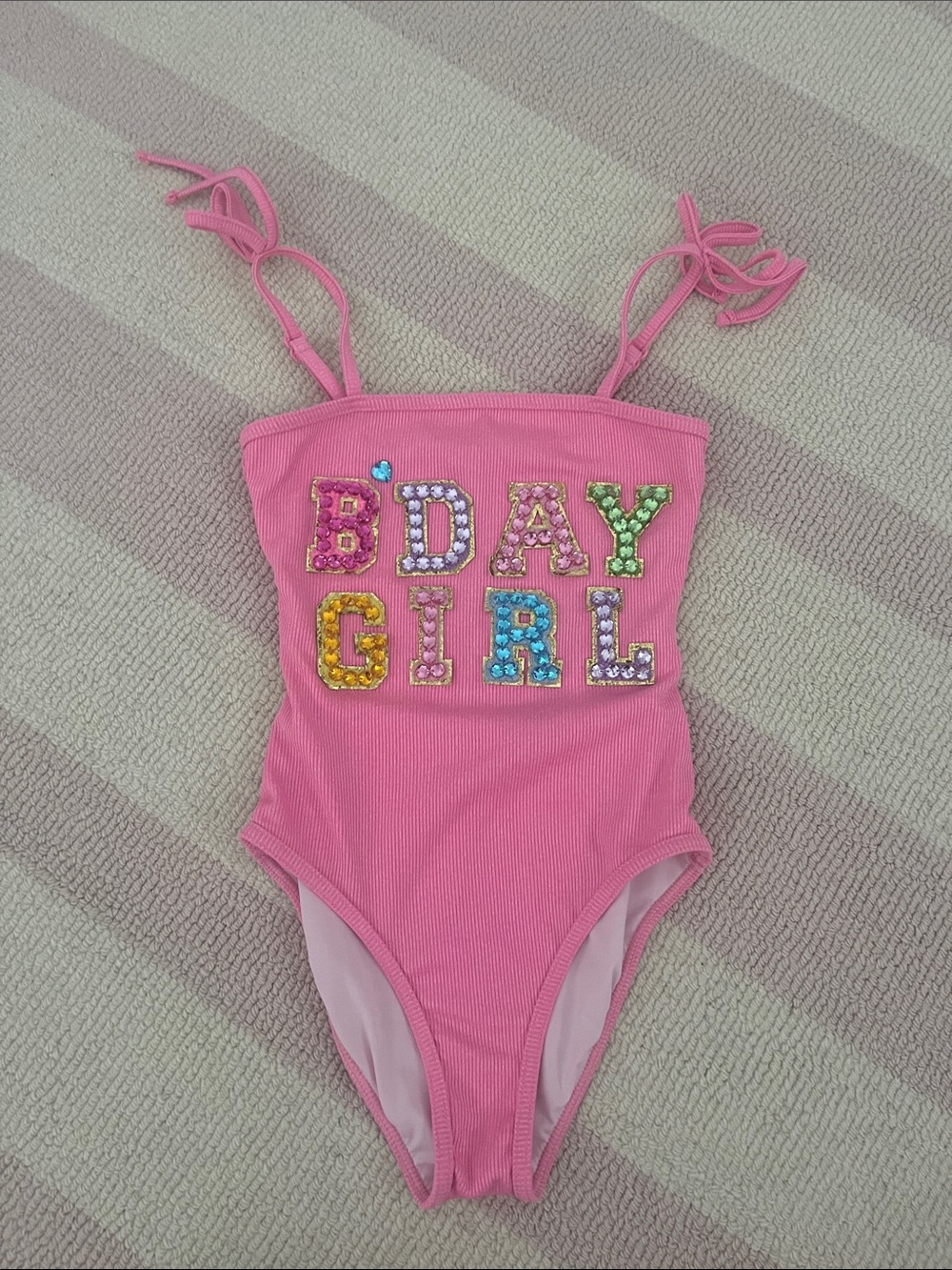 Lola + The Boys Pink 'BDAY GIRL' Sequin One-Piece Swimwear